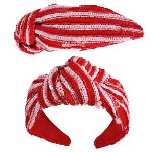 Sequin Striped Top Knotted Embellished Headband: Red