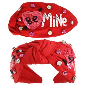 Valentines Day Top Knotted Embellished Headband: Red