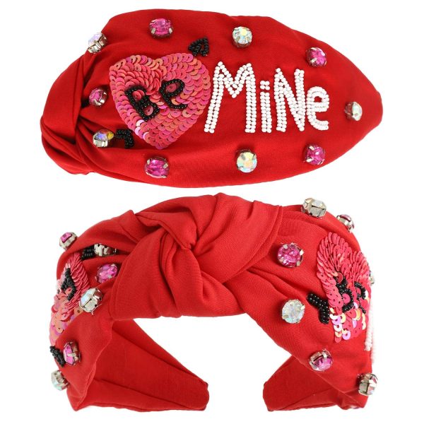 Valentines Day Top Knotted Embellished Headband: Red