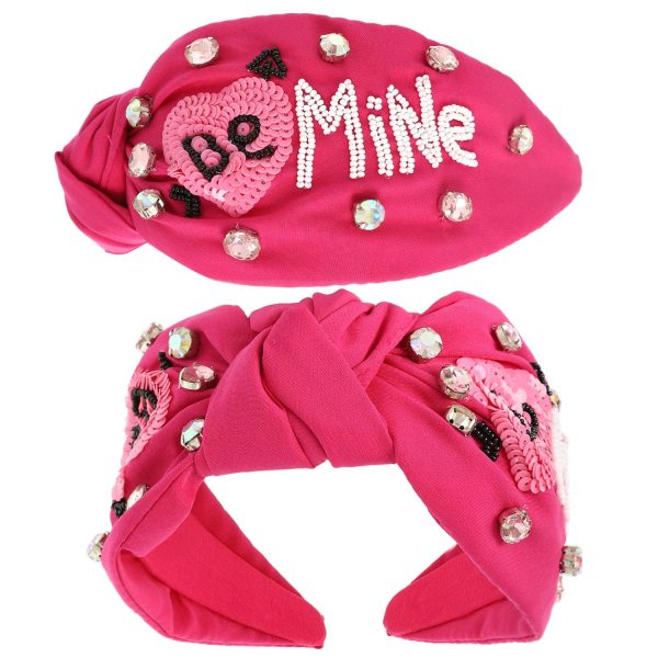 Valentines Day Top Knotted Embellished Headband: Fuchsia