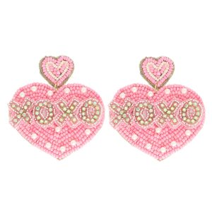 XOXO Heart Shaped Valentine Beaded Earrings: Pink