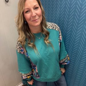 Teal leopard and flowers