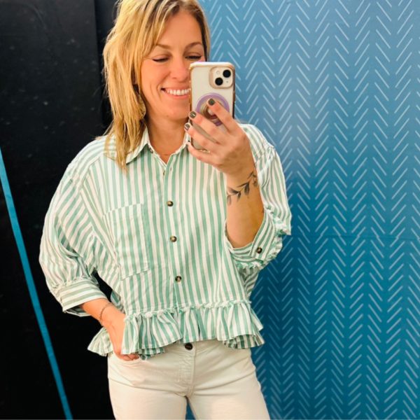 Green Peplum Botton Down Top