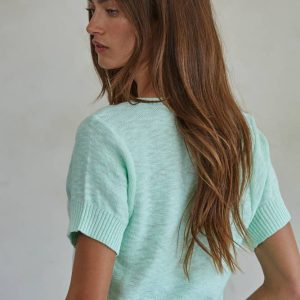 Buttondown Short Sleeve Cardigan: Light Mint