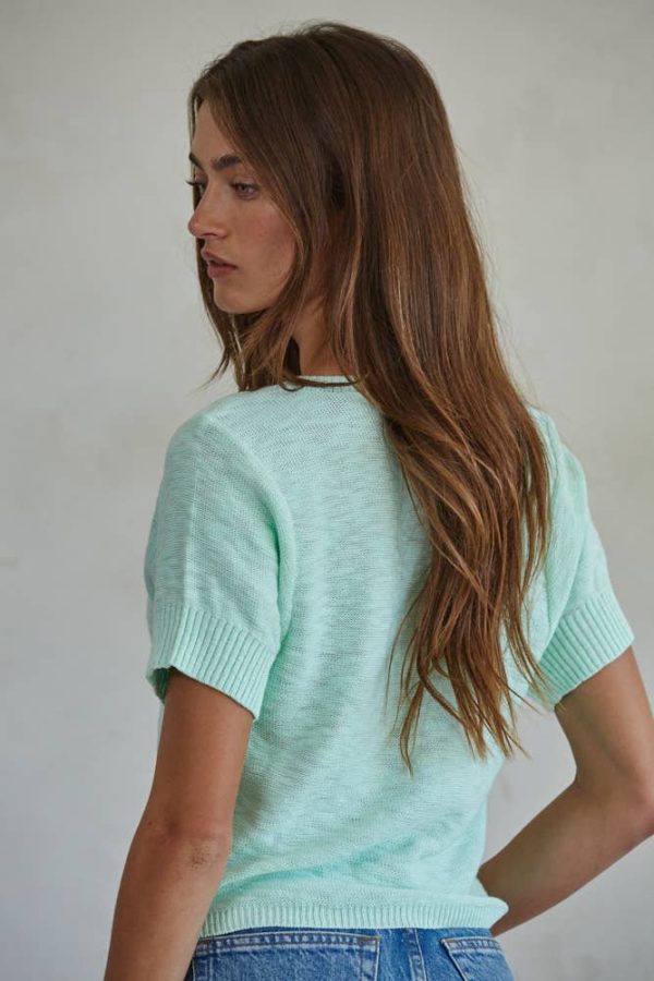 Buttondown Short Sleeve Cardigan: Light Mint