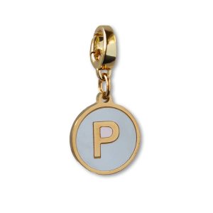 Alphabet Charm-Letter P, Mother of Pearl, Charm Bar, Initial
