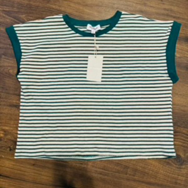 Green striped cap sleeve sweater