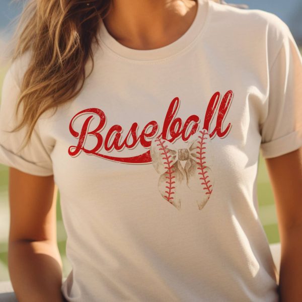 Baseball Bow  Girly Tshirt: Beige