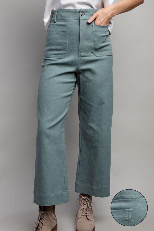 Soft Washed Wide Leg Pants - Sage