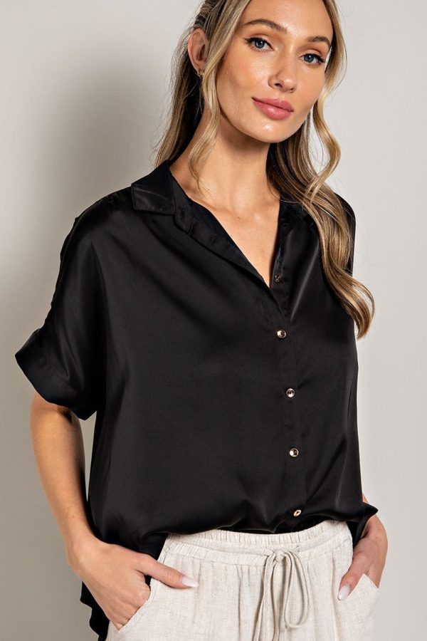 Satin Button Top Black