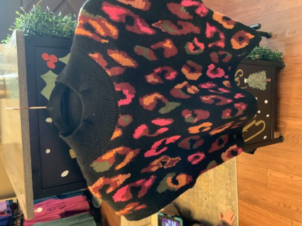 Leopard print mock neck sweater