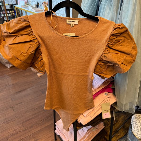 Tan Butterfly Sleeve Bodysuit