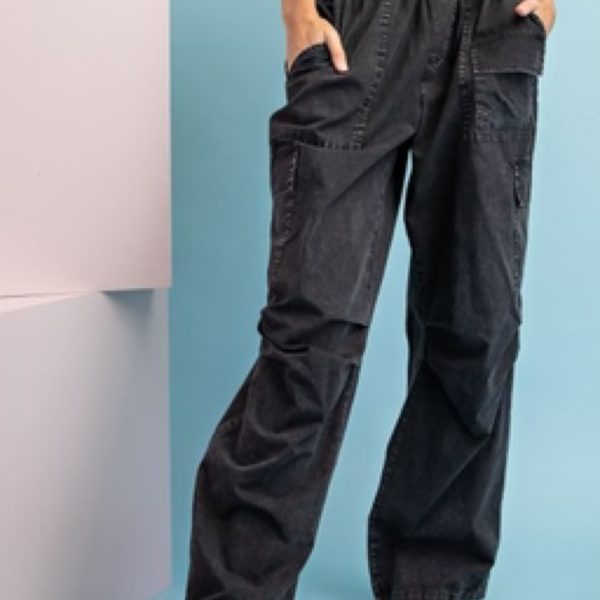 Mineral washed black cargo pants