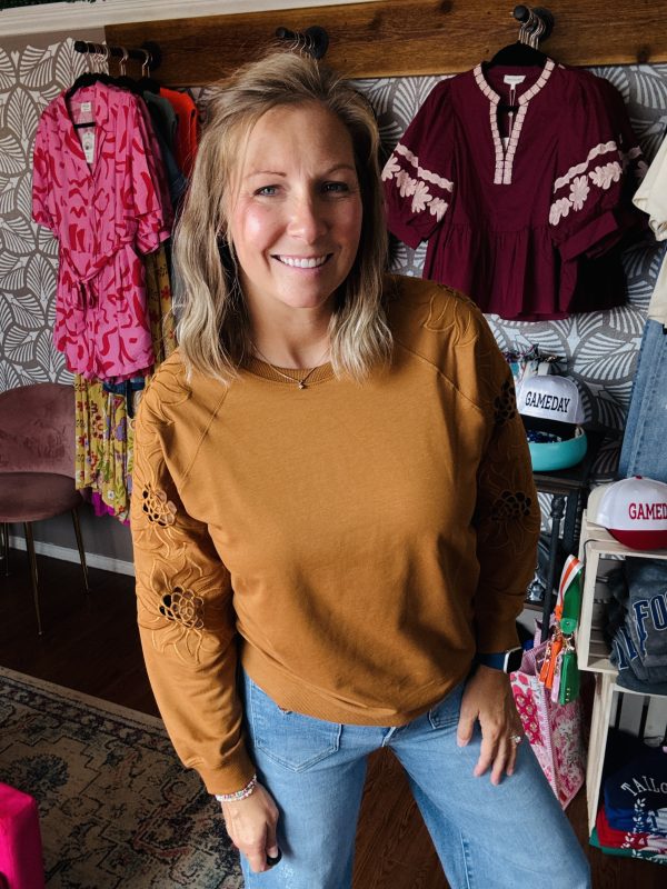 Caramel Pullover with Embroidery Sleeve - Image 3