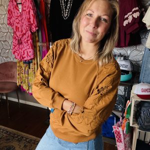 Caramel Pullover with Embroidery Sleeve