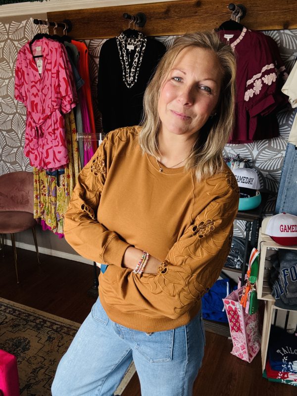 Caramel Pullover with Embroidery Sleeve
