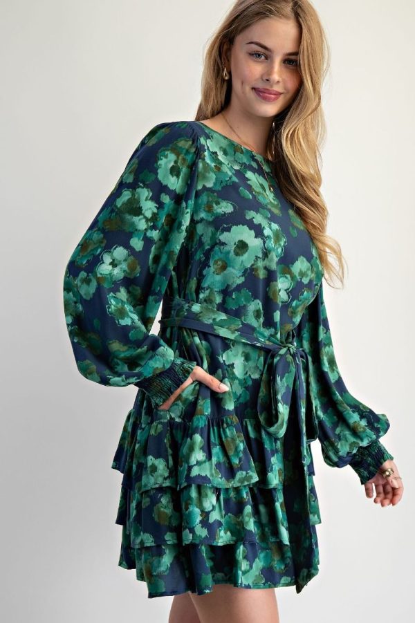 Navy and Green Floral Dress - Image 5