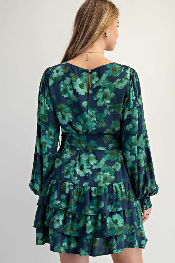Navy and Green Floral Dress - Image 6