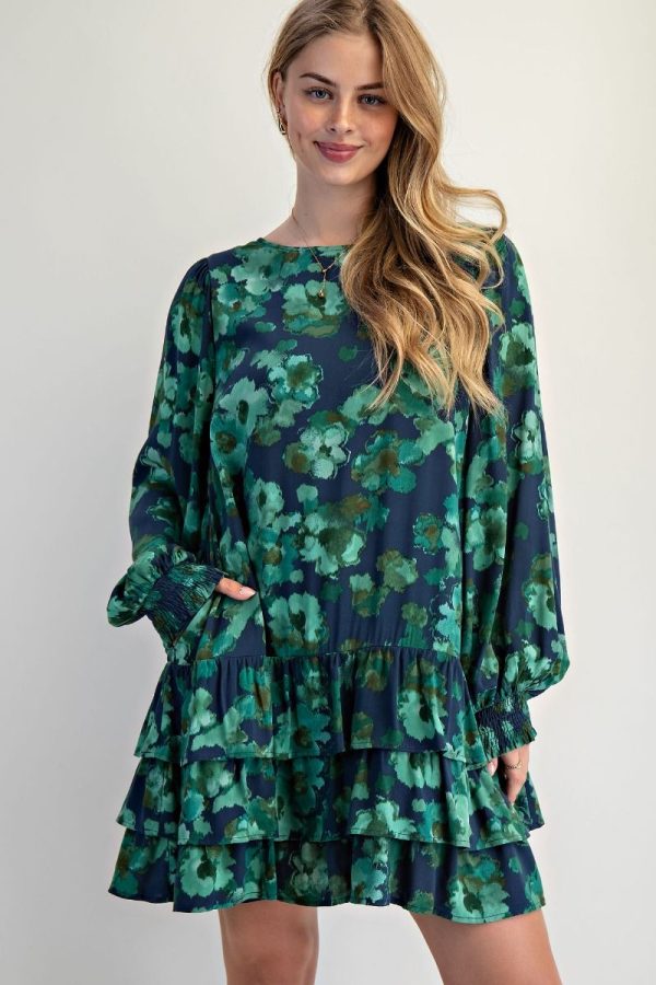 Navy and Green Floral Dress - Image 2