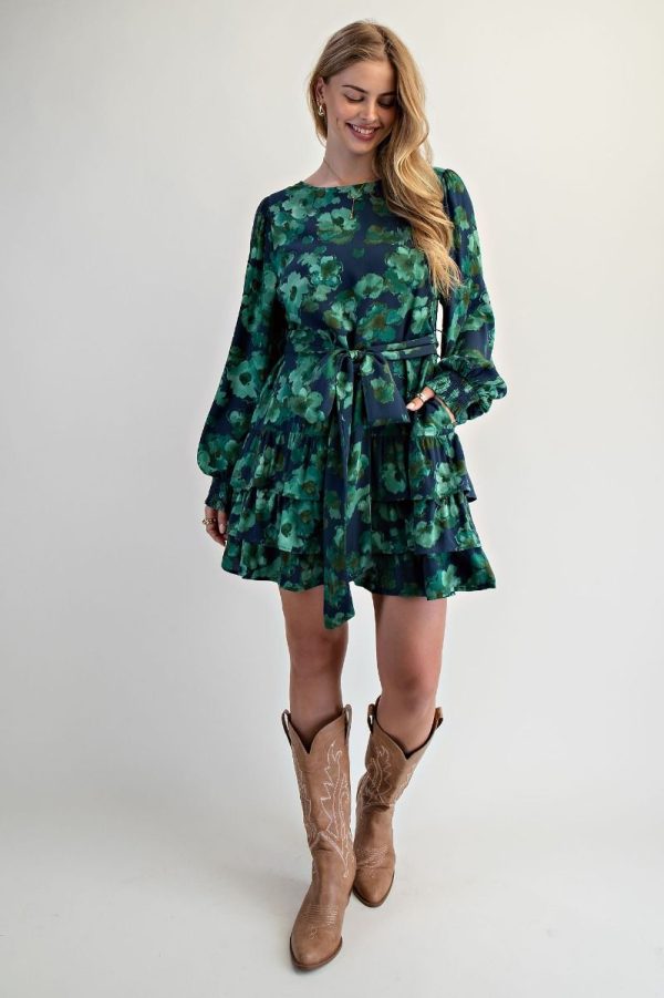 Navy and Green Floral Dress - Image 3