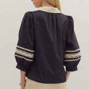 Back View of Black and Cream Scallops Top from Ashley B's Boutique