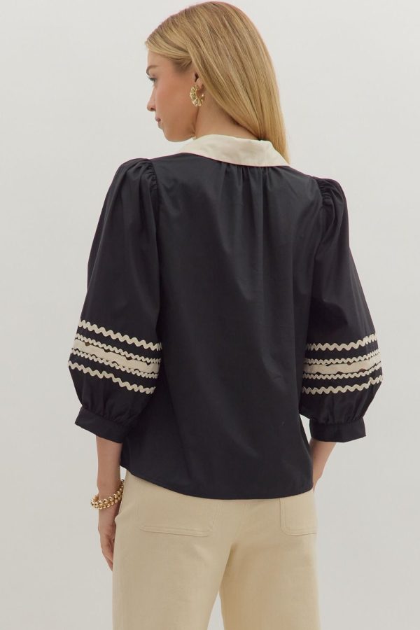 Back View of Black and Cream Scallops Top from Ashley B's Boutique