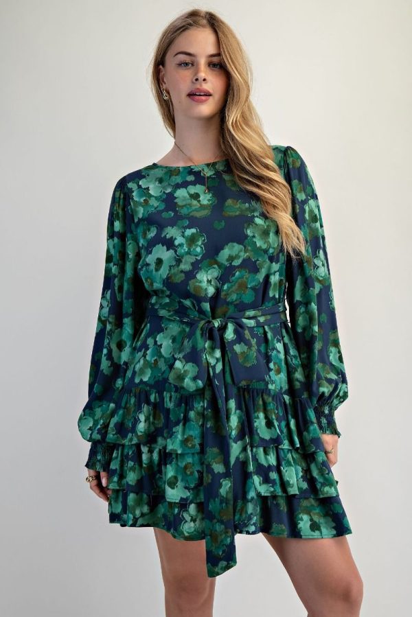 Navy and Green Floral Dress
