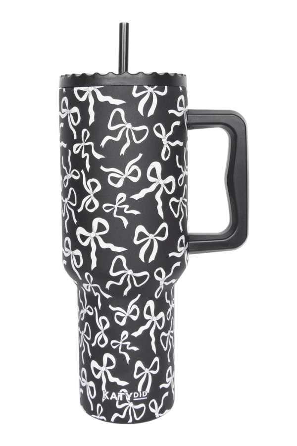 Black & White Bows All Over 38 Oz Drink Tumbler: Black