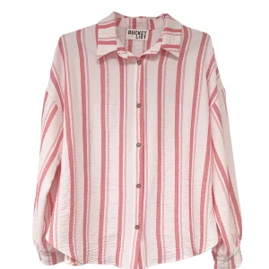 Coral Striped Silk Button Down